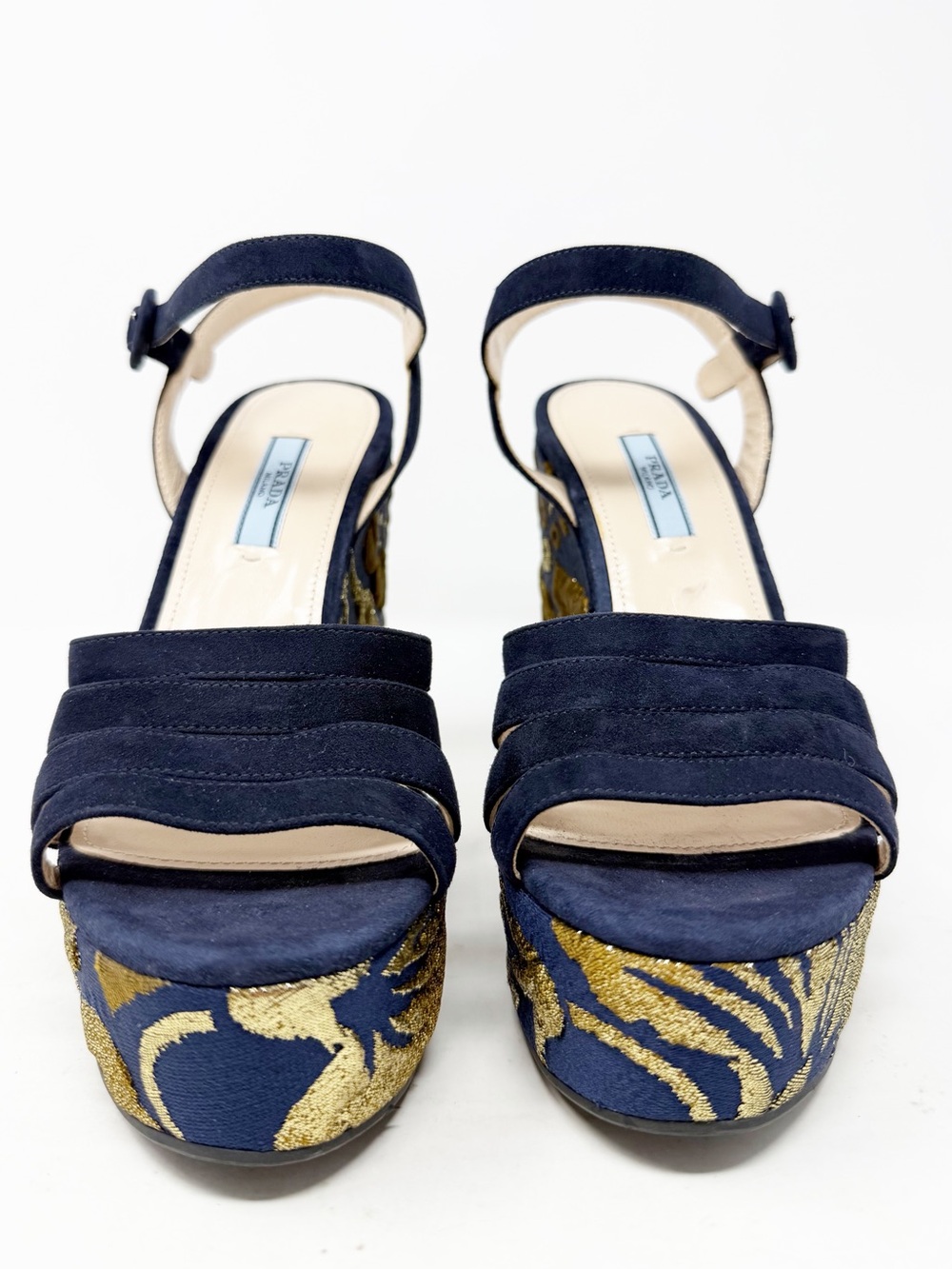 Prada Brocade Platform Wedge Sandals Womens Size EU 37.5 - Picture 3 of 12
